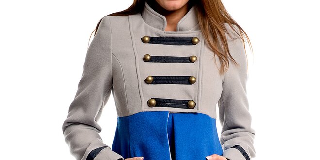 Dámský šedo-modrý vojenský kabát Simonette