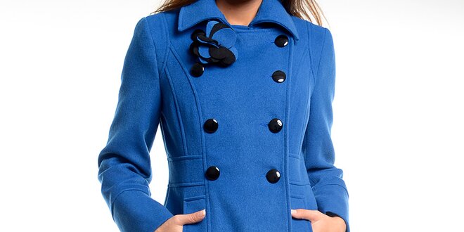 Dámský modrý kabátek s květinou Estella