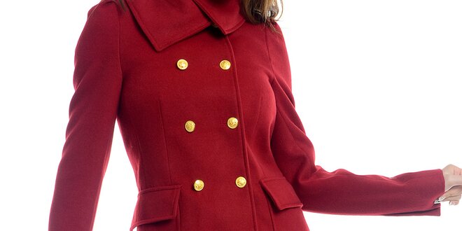 Dámský červený kabát se žlutými knoflíky Estella