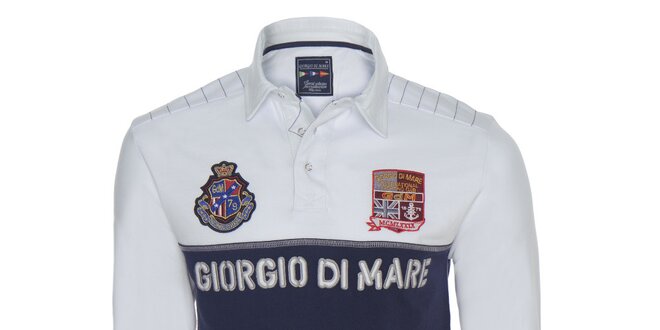 Pánské modro-bílé polo tričko s dlouhými rukávy Giorgio di Mare