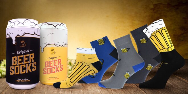 Ponožky s motivem piva v dárkové plechovce
