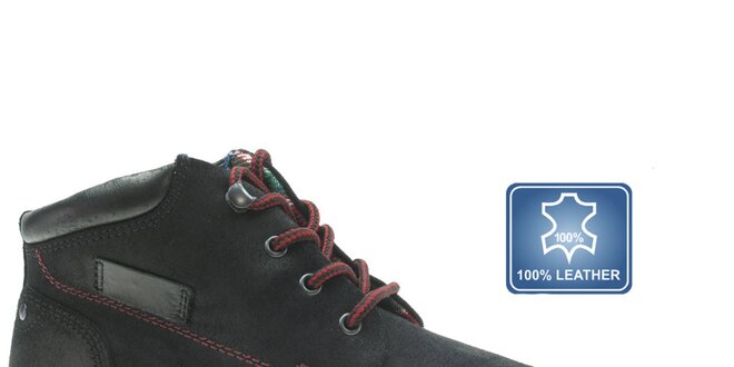 Pánské černé kožené boty s červenou tkaničkou Beppi