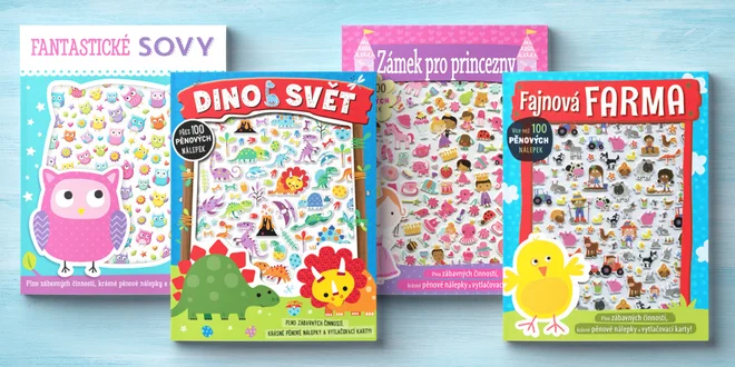 Knihy se samolepkami: dinosauři, jednorožci i farma