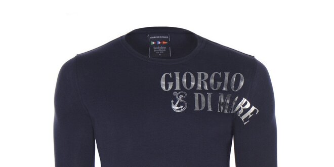 Pánské tmavě modré triko s dlouhým rukávem a potiskem Giorgio di Mare