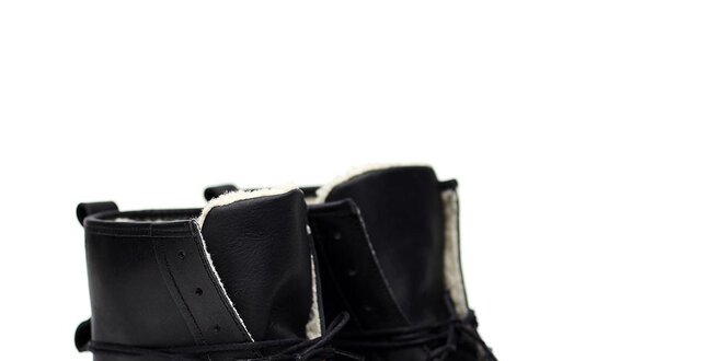 Pánské černé kožené boty na šněrování Shoe the Bear