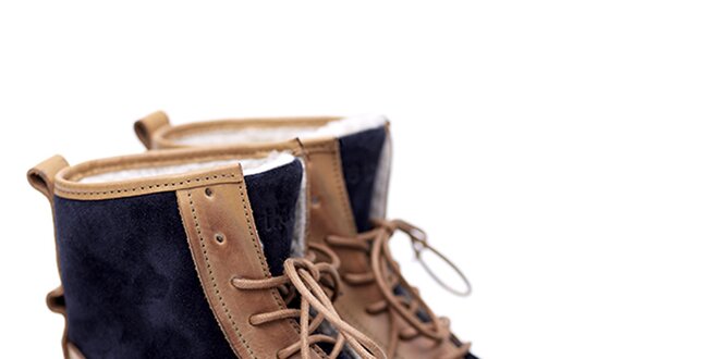 Pánské modro-béžové semišové boty Shoe the Bear