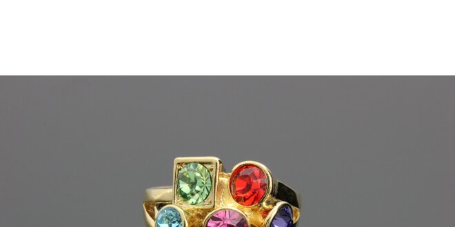 Dámský zlatý prsten Swarovski s barevnými krystaly