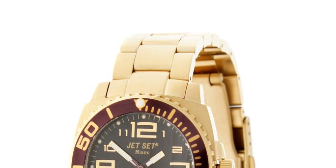 Zlaté hodinky Jet Set s hnědým ciferníkem