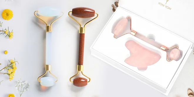 Dárkové sety facerolleru a masážního kamene gua sha