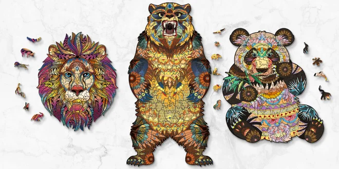 Dřevěné 3D puzzle: 18 skládaček zvířat