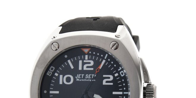 Pánské ocelové hodinky Jet Set s černým silikonovým řemínkem
