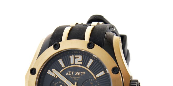 Zlaté hodinky Jet Set s černým silikonovým páskem