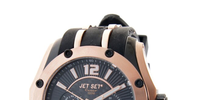 Pánské měděné hodinky Jet Set s černým silikonovým páskem