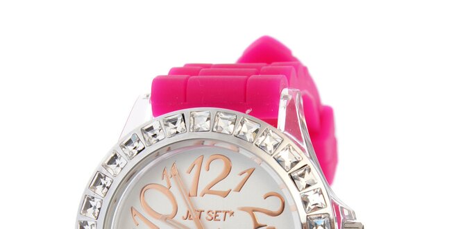 Dámské ocelové hodinky Jet Set s růžovým silikonovým páskem