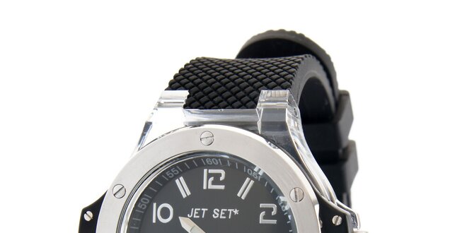 Pánské ocelové hodinky Jet Set s černým silikonovým páskem