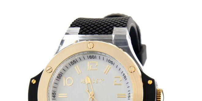 Pánské zlaté hodinky Jet Set s černým silikonovým páskem