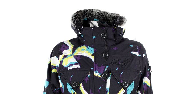 Dámská černá snowboardová bunda s barevným potiskem Meat Fly