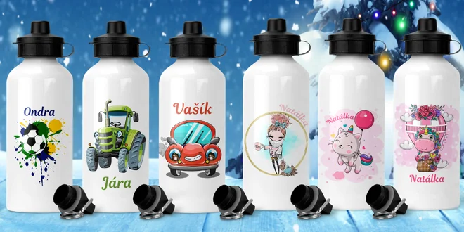 Dětská hliníková lahev s vlastním jménem: 8 motivů