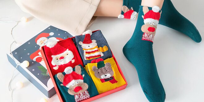 Sety 4 párů vánočních ponožek v dárkové krabičce