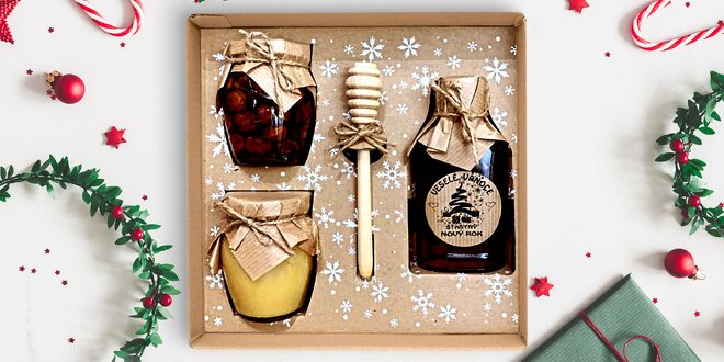 Vánoční medová sada: medovina, med i lískové ořechy