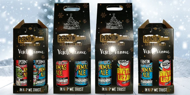 Vánoční balení 2 nebo 4 plechovek piva Permon