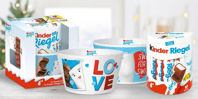 Čokoláda Kinder Riegel a keramická miska s motivem