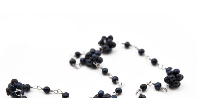 Dámský černý kytičkový perlový náhrdelník Orchira