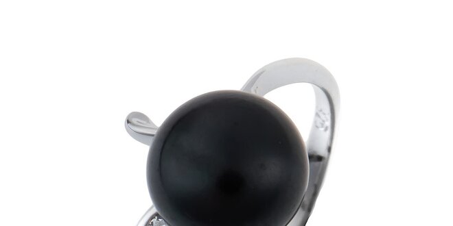 Dámský stříbrný prsten s černou perlou Orchira