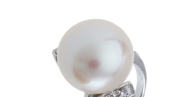 Dámský stříbrný prsten s bílou perlou a zirkonky Orchira