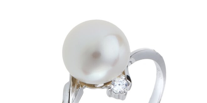 Dámský stříbrný prsten s bílou perlou a zirkonem Orchira