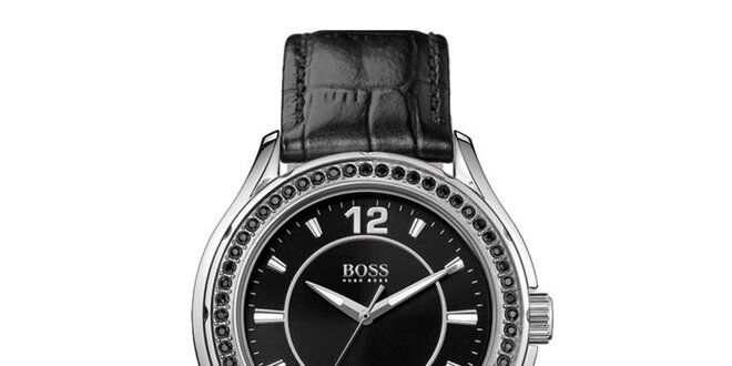 Dámské stříbrné hodinky s černými krystalky Hugo Boss Orange