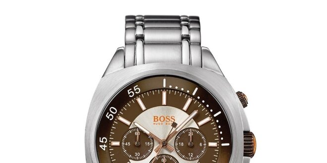 Pánské stříbrno-hnědé analogové hodinky s chronografem Hugo Boss Orange