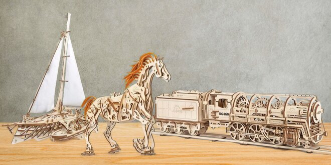 Pohyblivé 3D puzzle: Kůň, loď i parní lokomotiva