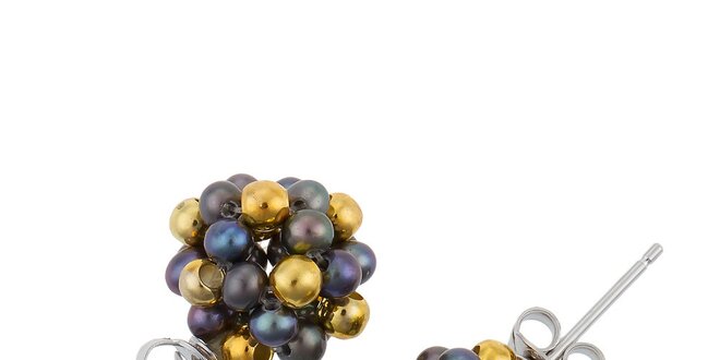 Dámské náušnice s černými perlami a zlatými korálky Orchira