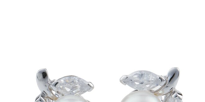 Dámské bílé perlové náušnice Orchira s lístečky