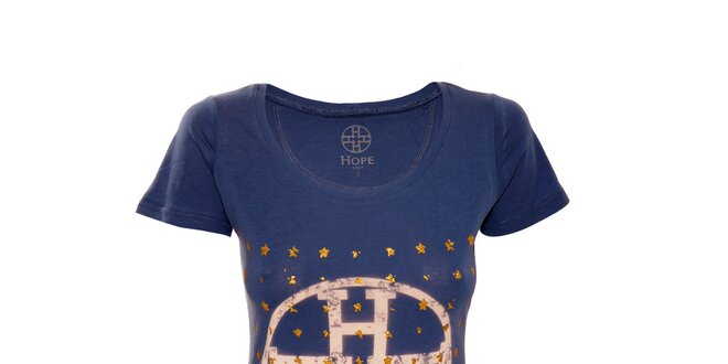 Modré bavlněné tričko značky Hope 1967 s potiskem hvězd
