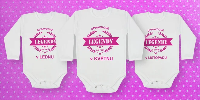 Růžové dětské body s vtipnými nápisy podle měsíce narození: velikosti 0–16 měsíců