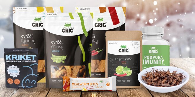 Proteinové snacky s cvrččí moukou. Balík plný dobrot