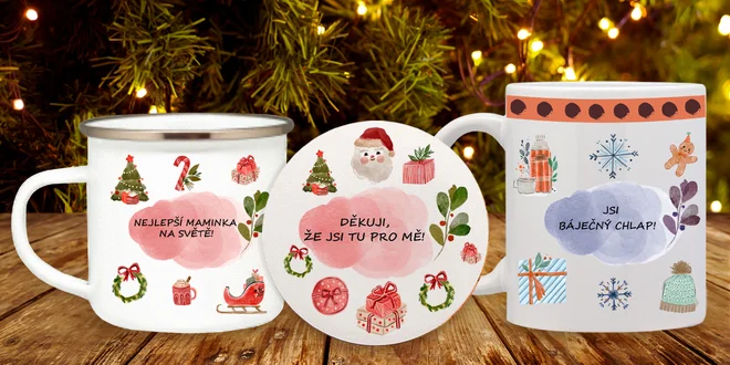 Vánoční hrnečky či plecháčky s podtáckem a věnováním