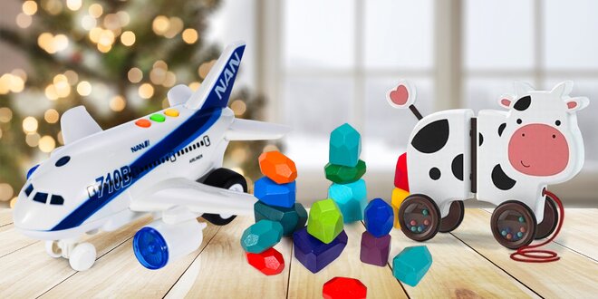 Dětské hračky Tulimi: letadlo i tahací zvířátka