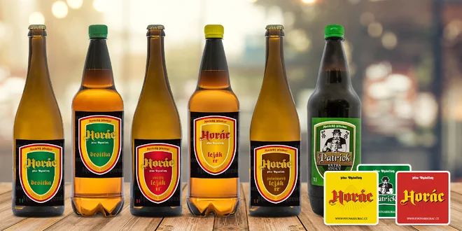 6 piv Horác ve skle či PET lahvích i s podtácky