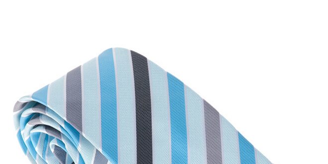 Luxusní modrá kravata s šedivými pruhy Castellet Barcelona