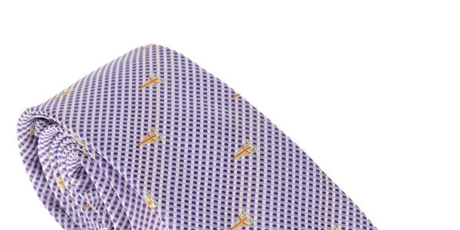Luxusní fialová kravata  s oranžovými detaily Castellet Barcelona