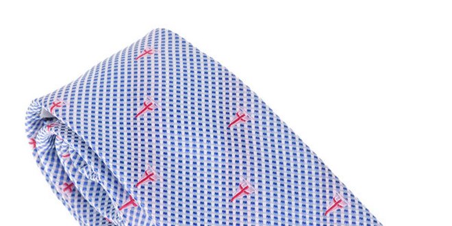 Luxusní modrá kravata s červenými detaily Castellet Barcelona