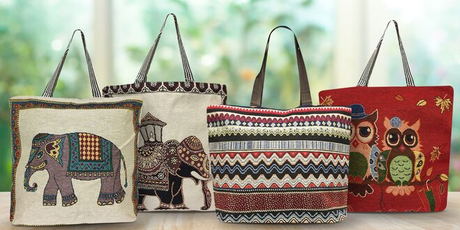 Prostorné látkové tašky se sovičkami i slony