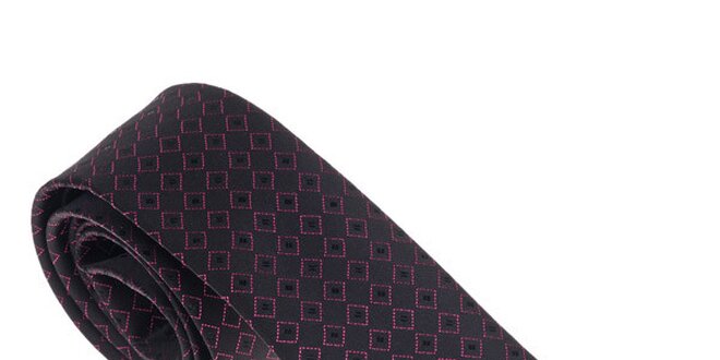 Luxusní černá kravata  s růžovými detaily Castellet Barcelona