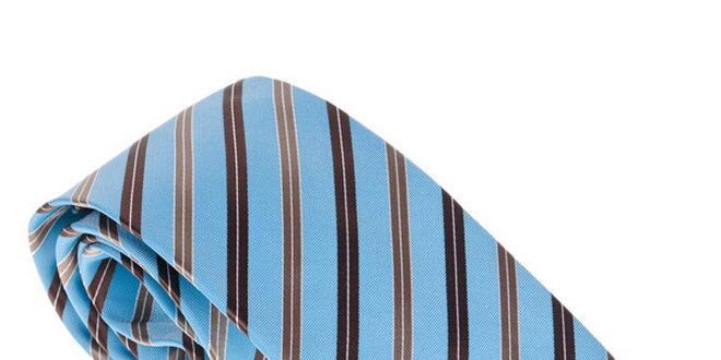 Luxusní modro - hnědá kravata  s proužkem Castellet Barcelona