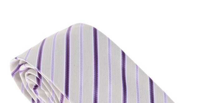 Luxusní krémovo - fialová kravata s proužkem Castellet Barcelona
