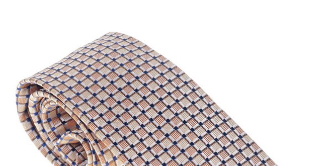 Luxusní béžová kravata s modrými detaily Castellet Barcelona