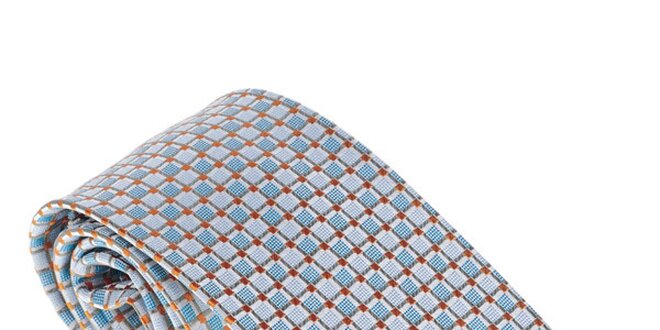 Luxusní modrá kravata  s oranžovými detaily Castellet Barcelona